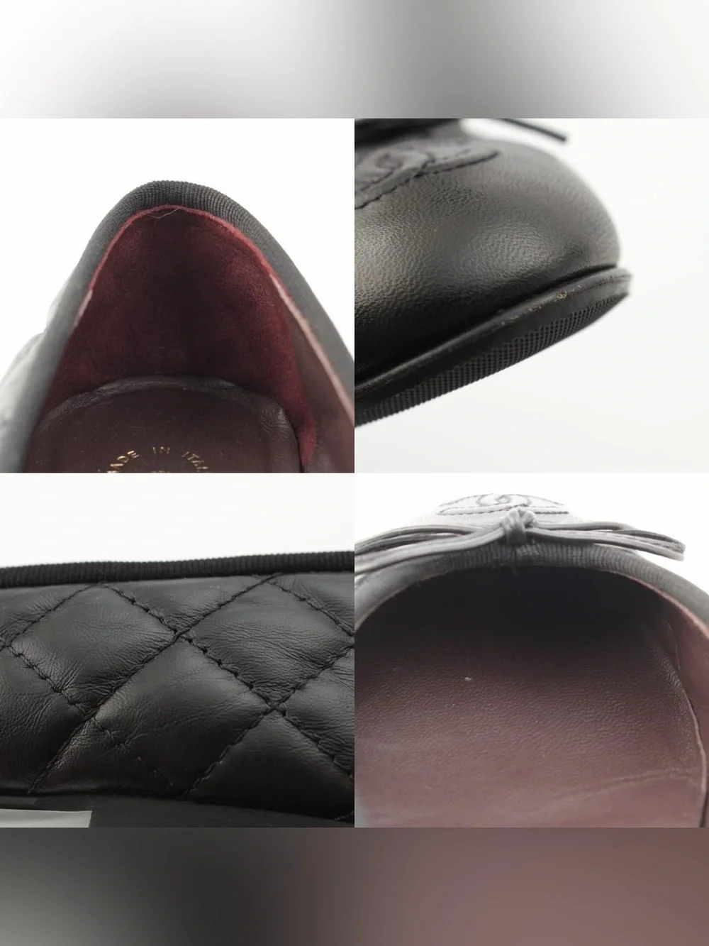 CHANEL Aged Calfskin Quilted CC Cap Toe Ballerina Flats / Size EU35